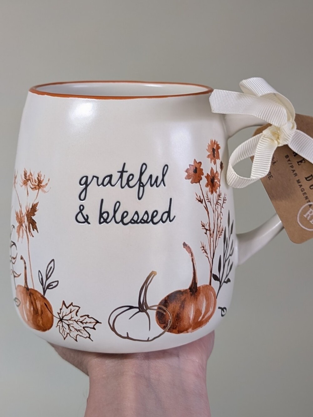 Rae Dunn GRATEFUL & BLESSED Autumn Theme Mug, Allover Fall Foliage Design 🍂
